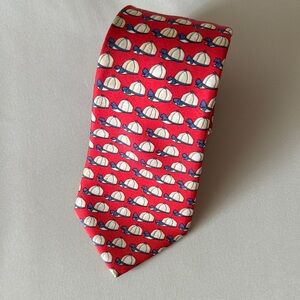 Hermes red and Blue baseball Patterned Tie